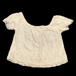 American Eagle Outfitters Off-Shoulder crop-top Embroidered White Top Sz M